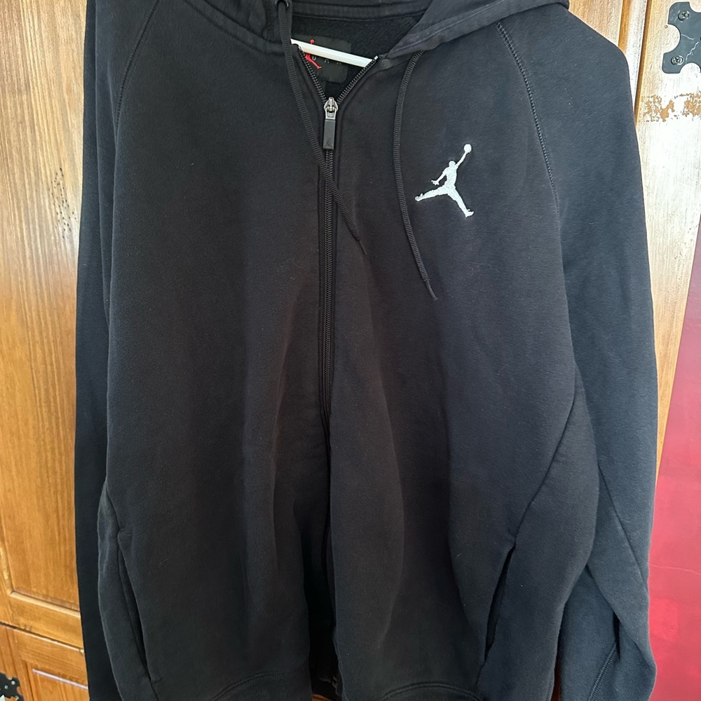 Men's Quarter Zip Jordan Black Hoodie with White Logo Size XL
